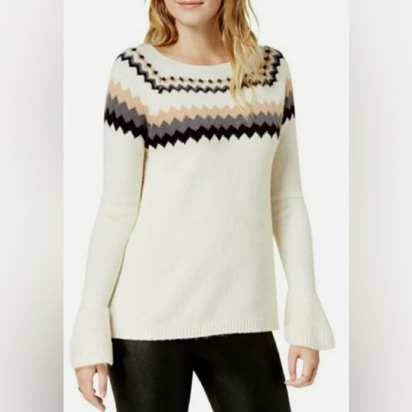 Kensie Women's Knit Fair Isle Pullover Bell Sleeve Sweater, Size XL - Picture 1 of 7